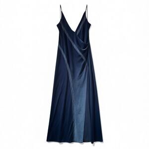 Free People Intimately Velvet Maxi Slip Dress Sz S – Slate Blue Draped Paneling